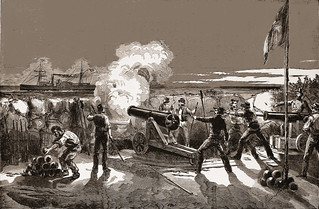 Firing on the 'Star of the West' from the South Carolina Battery on Morris Island, January 9, 1861