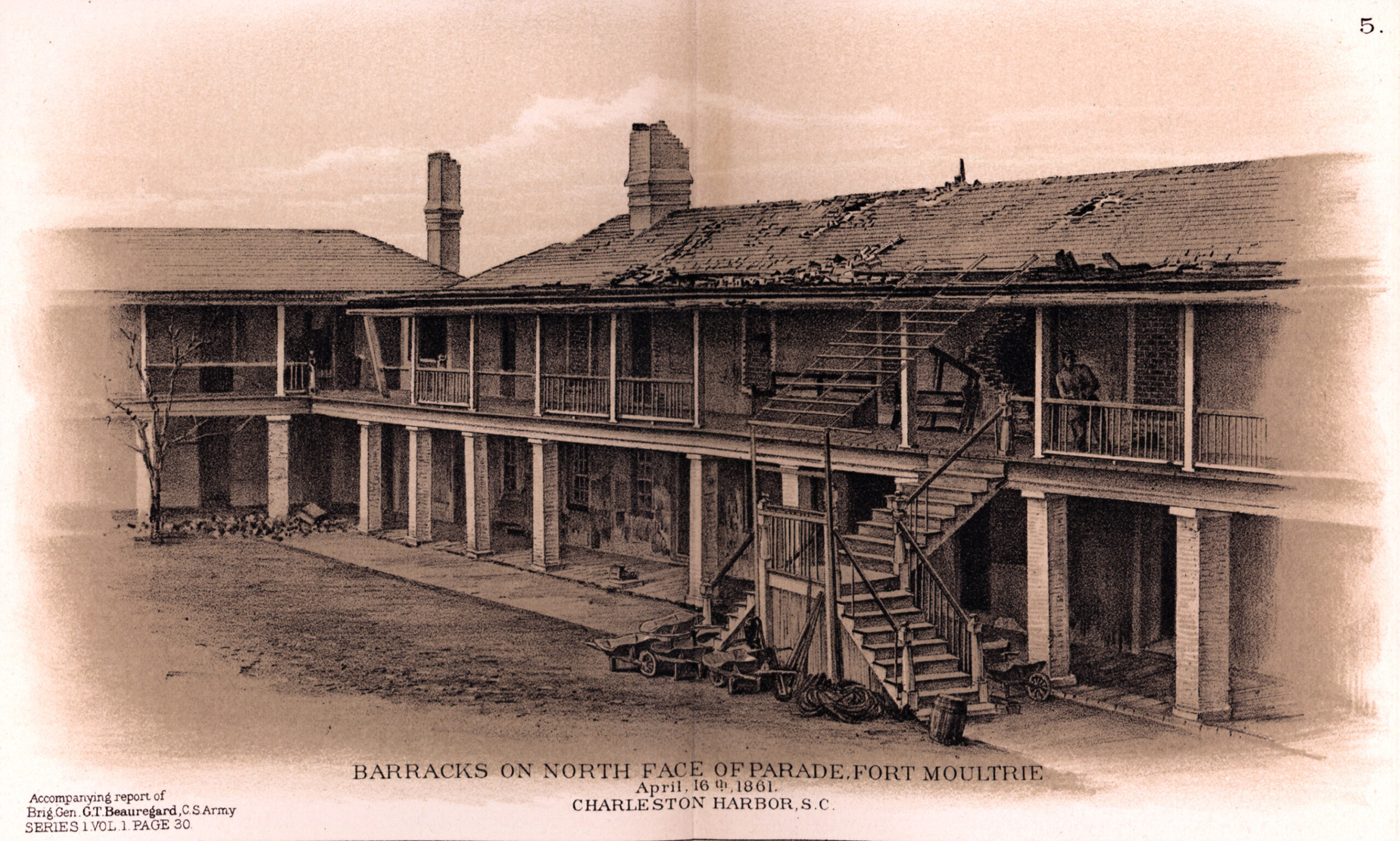 Barracks on North Face of Parade, Fort Moultrie, April 16th, 1861, Charleston Harbor, S.C.