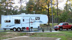 A fifth wheel recreational vehicle at Petit Jean State Park in Arkansas